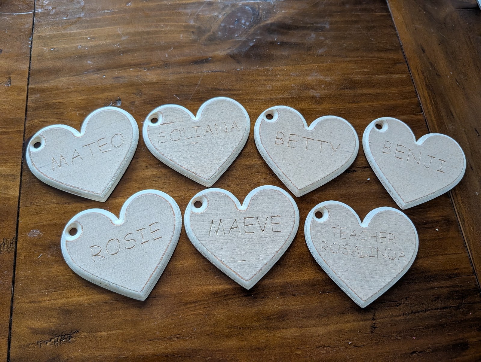 Paint-your-own hearts — Carved blanks, one name each