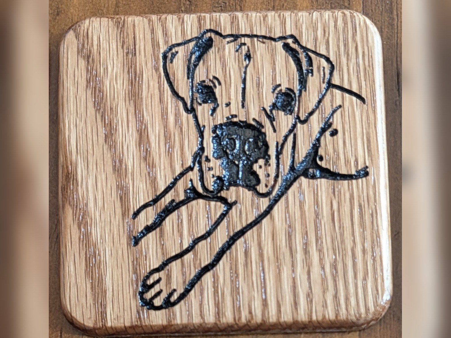 Dog portrait — White oak, filled black