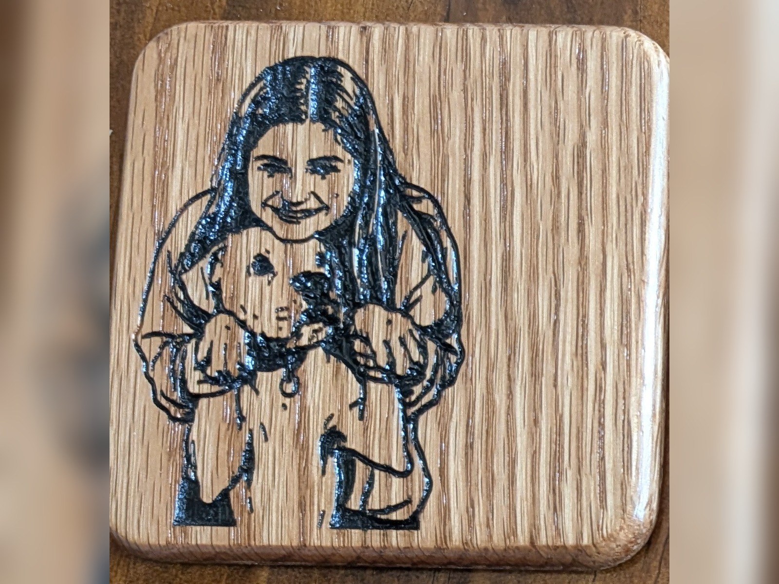 Girl and puppy — White oak, filled black