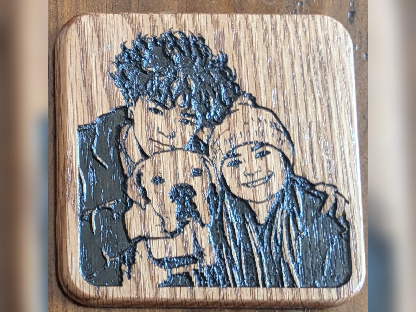 Two kids and a dog — White oak, filled black