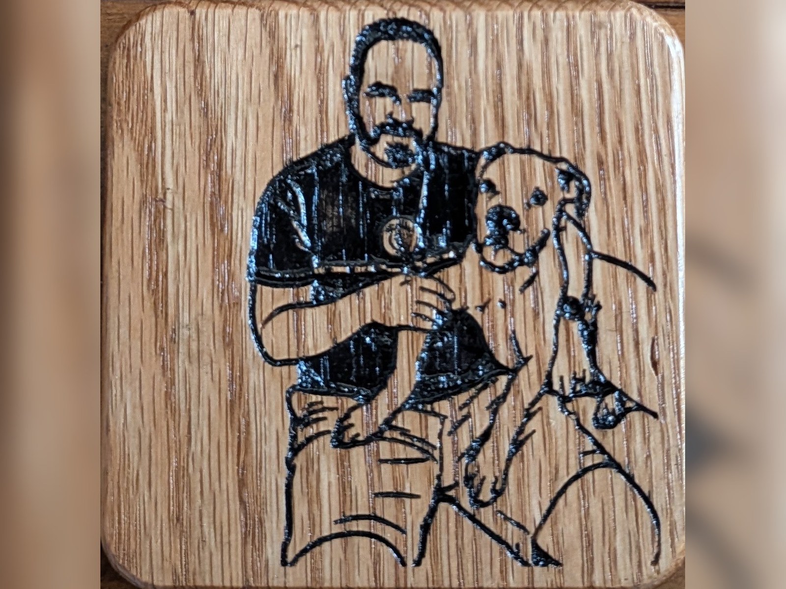 Portrait with a dog — White oak, filled black
