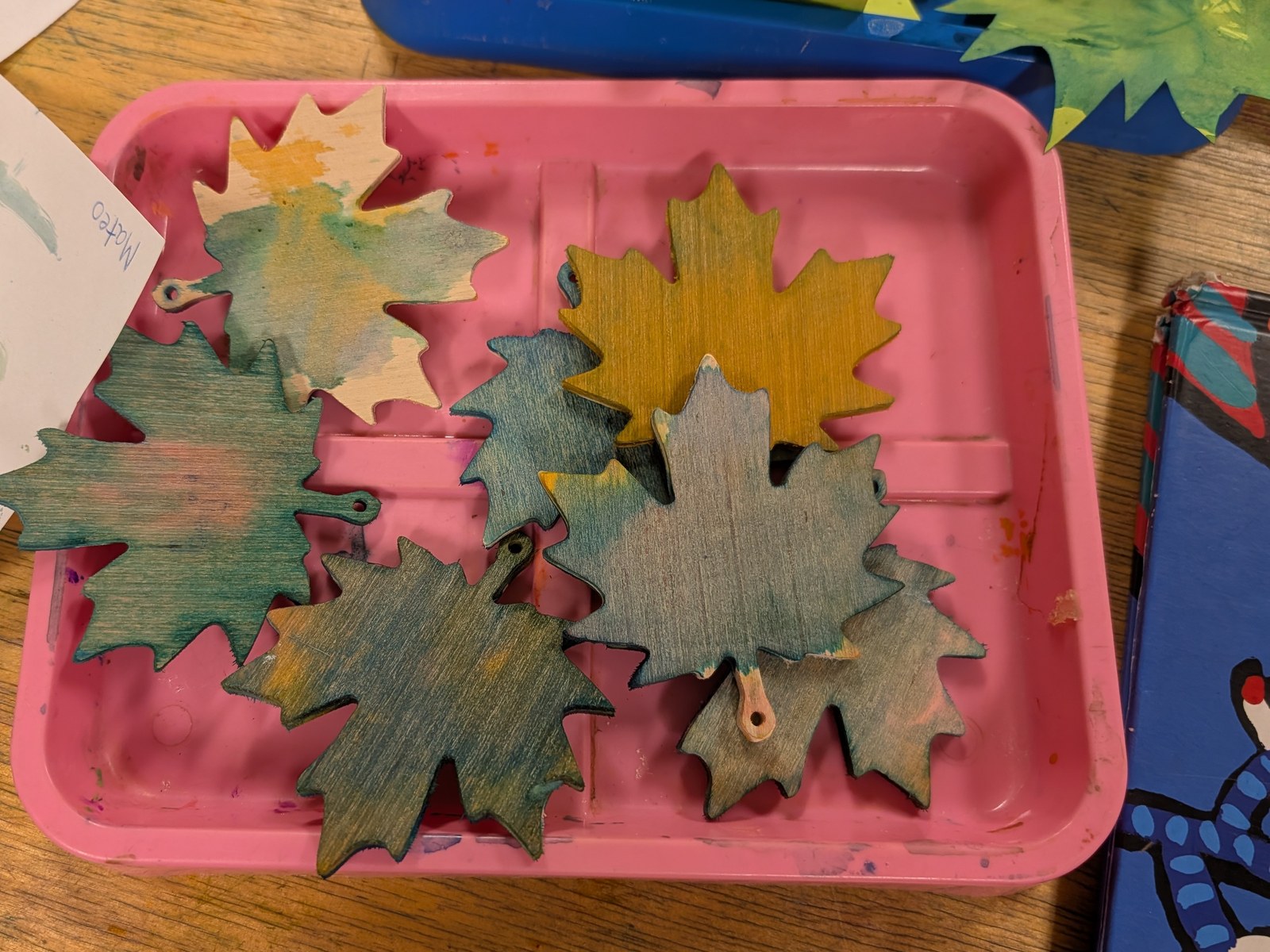 Leaves — Identical blanks, painted by a class